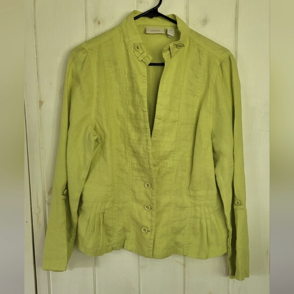Chico's Linen Peplum 3 Button Lime Green Blazer Jacket - Picture 1 of 8